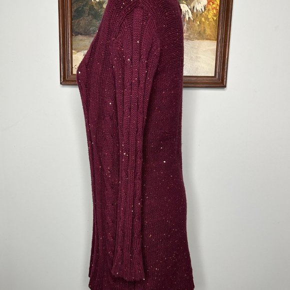 Cremieux Sweater Top Women's Small Round Neck Maroon w/ Gold Sequins NWT - Picture 2 of 13